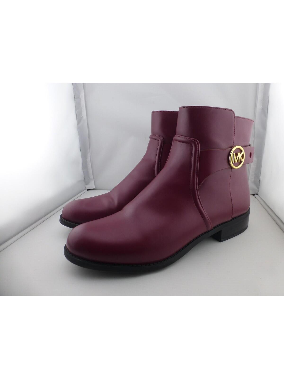 Michael Kors Women's Kori Gold Logo Zip Ankle Boots Burgundy Size 9m - M3